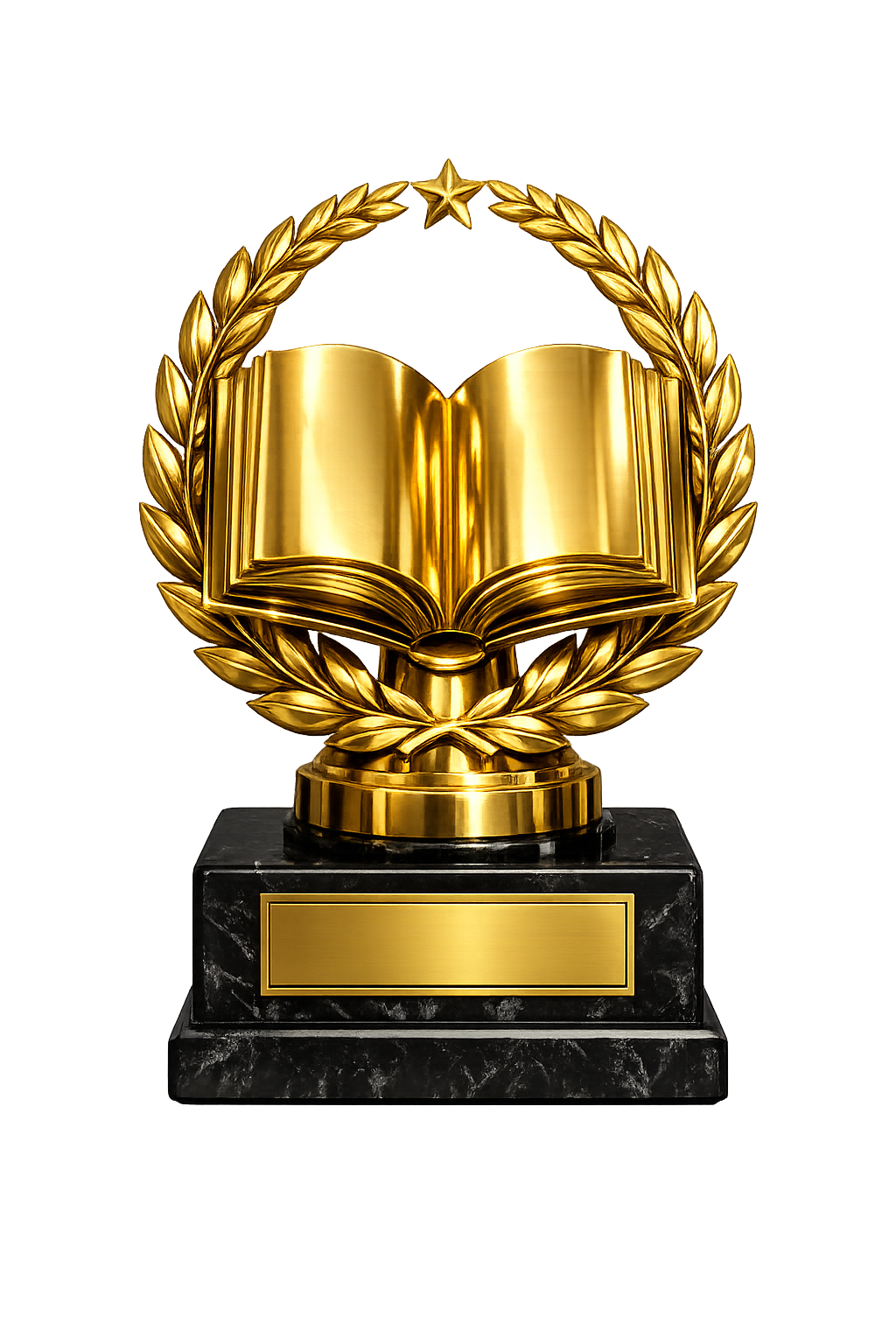 The Booky — gold open book trophy in a laurel wreath